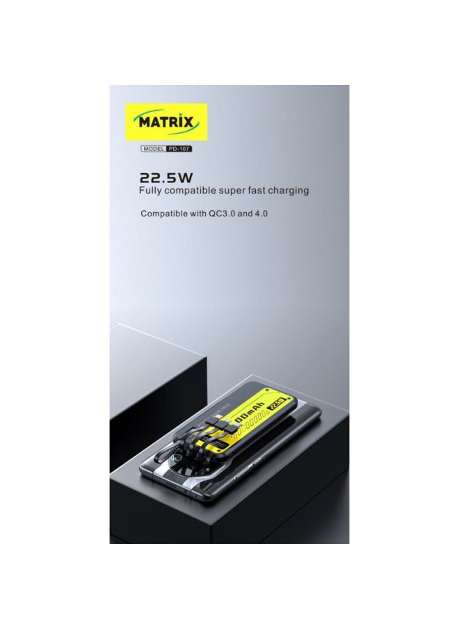 MATRIX Matrix Power Bank with 4 Wires and Handle - 10000 mAh - Black and Yellow - PD107  - Image 4