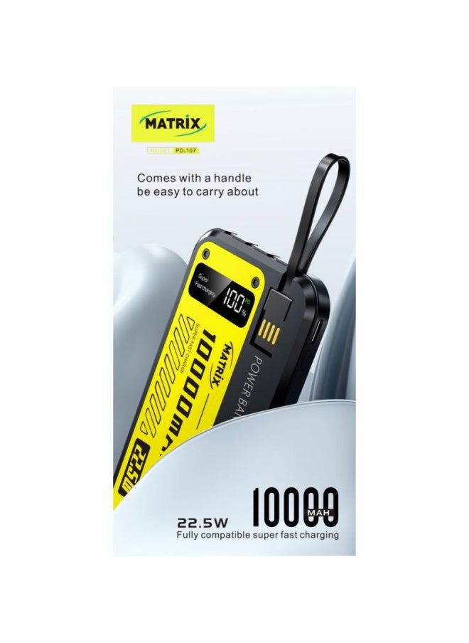 MATRIX Matrix Power Bank with 4 Wires and Handle - 10000 mAh - Black and Yellow - PD107  - Image 3