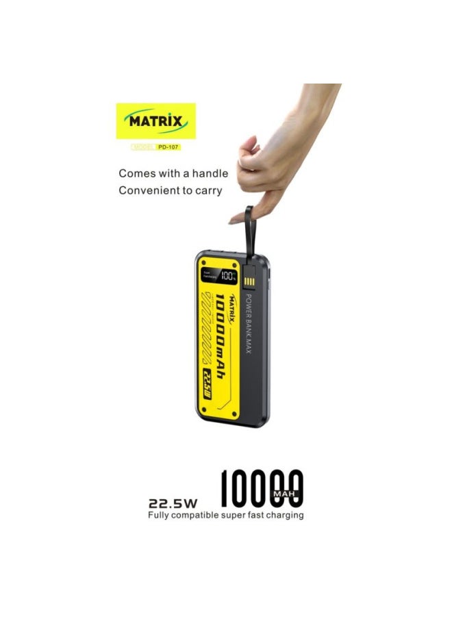 MATRIX Matrix Power Bank with 4 Wires and Handle - 10000 mAh - Black and Yellow - PD107  - Image 2