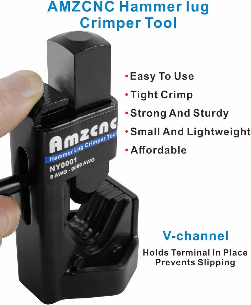 AMZCNC Hammer Lug Crimper Tool - 0000 AWG Battery and Welding Cables(8 AWG TO 4/0 Wire Gauge) - Image 2