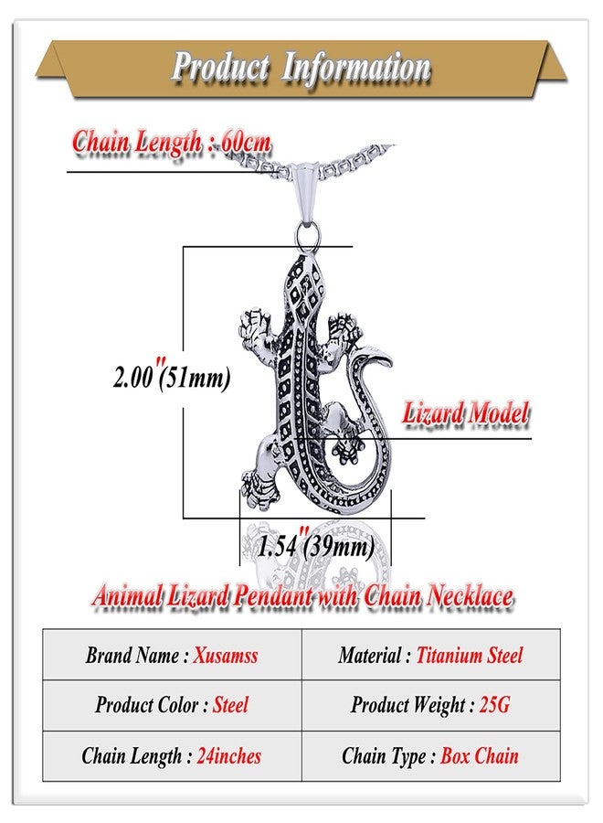 Xusamss Punk Rock Stainless Steel Animal Lizard Pendant Necklace(White) - Image 2