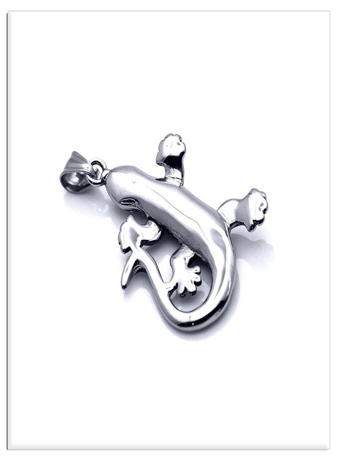 Xusamss Punk Rock Stainless Steel Animal Lizard Pendant Necklace(White) - Image 4