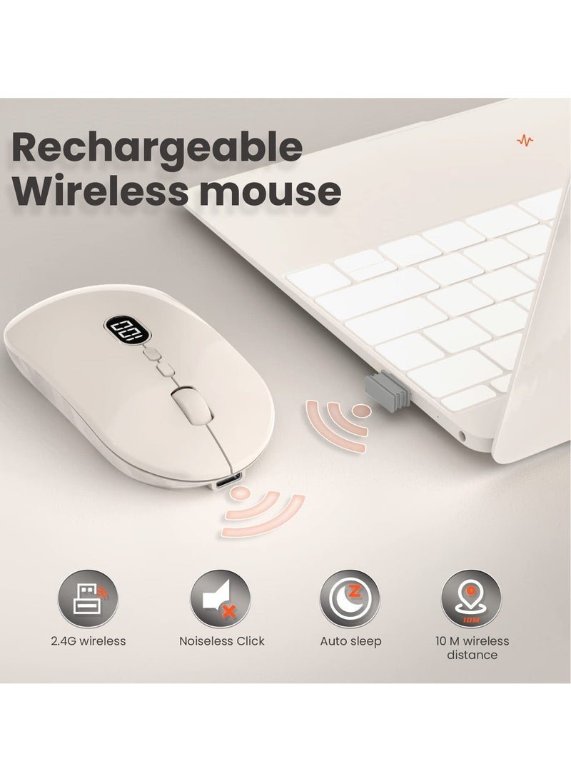 Excefore Wireless Lightweight Mouse, Slim Portable Wireless Mice with Battery Display Screen 2.4G, Rechargeable Silent Wireless Gaming Mouse,  Click Computer Mouse Up to 1600 DPI For PC Mac, Milk Tea White - Image 5