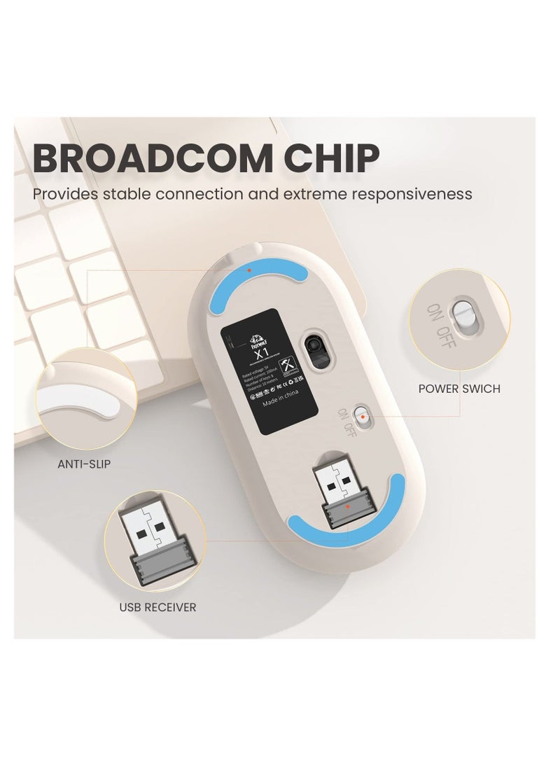 Excefore Wireless Lightweight Mouse, Slim Portable Wireless Mice with Battery Display Screen 2.4G, Rechargeable Silent Wireless Gaming Mouse,  Click Computer Mouse Up to 1600 DPI For PC Mac, Milk Tea White - Image 2