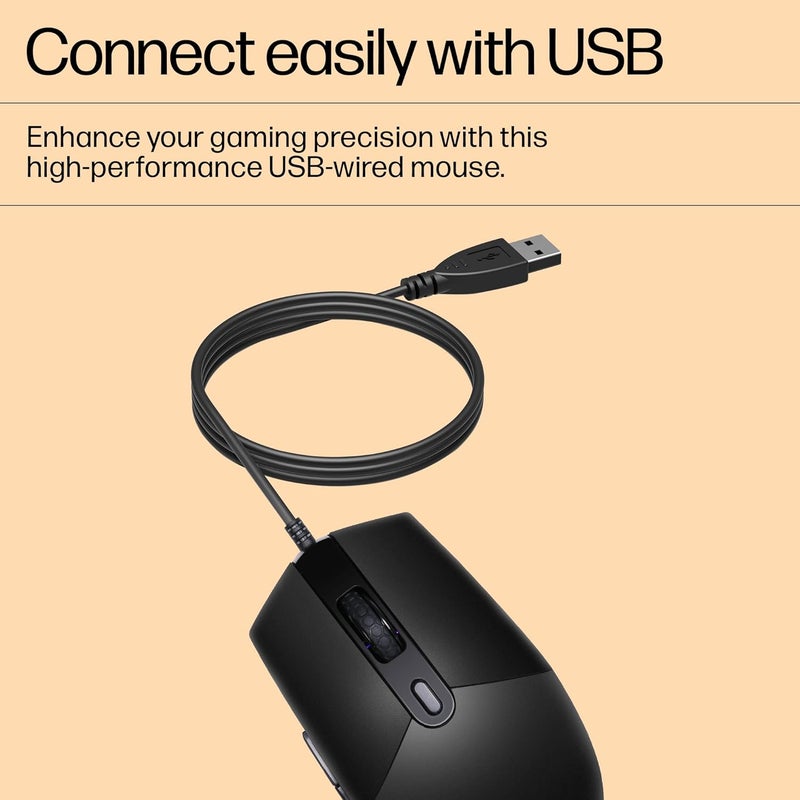 HP M260 RGB Backlighting USB Wired Gaming Mouse, Customizable 6400 DPI, Ergonomic Design, Non-Slip Roller, Lightweighted /3 Years Warranty (7ZZ81AA),Black - Image 3
