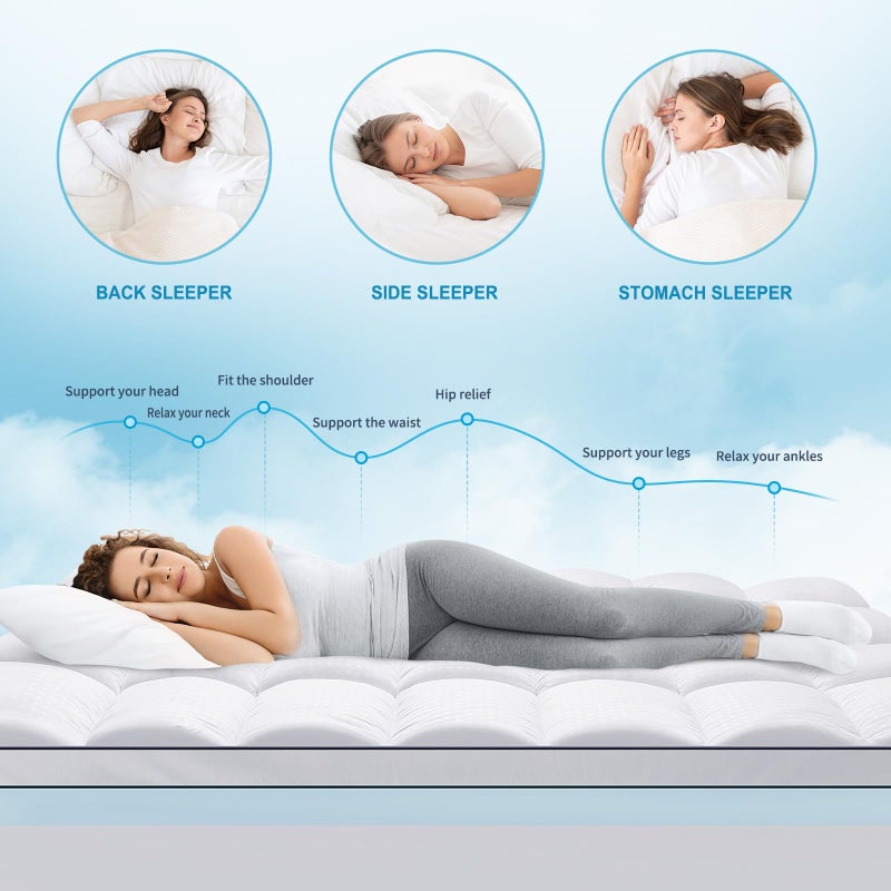 MASVIS Queen Size Dual Layer 4 Inch Memory Foam Mattress Topper, 2 Inch Gel Memory Foam and 2 Inch Cooling Pillow Top Mattress Pad Cover for Back Pain, Medium Support - Image 3
