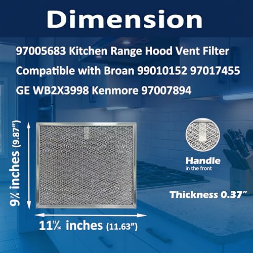 Amazinpure 2X 97005683 Kitchen Range Hood Vent Filter Compatible with Broan RP & AP Nutone NSP GE WB2X3998 Kenmore 97007894 99010152 97017455 990721040B BPRPFA 9-7/8 x 11-11/16 x 3/8 inches - Image 3