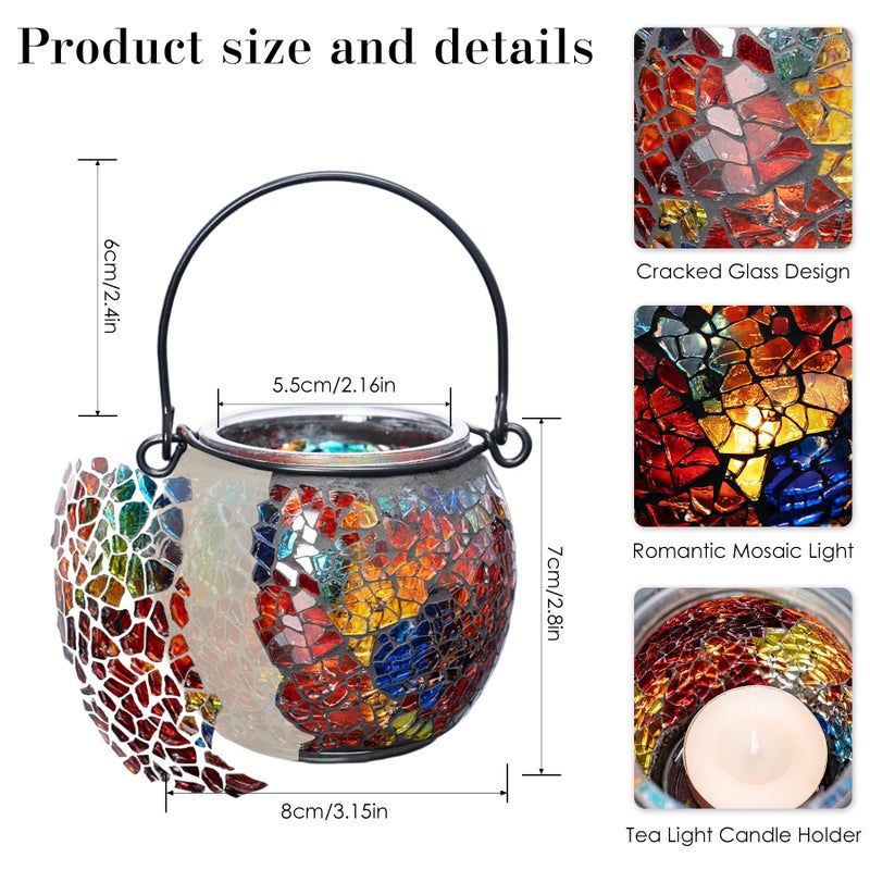 Rancco Candle Holder Mosaic Tea Light Holder, Votive Candle Holders with Handle for Thanksgiving Table Centerpiece Christmas Party Decor, Also Used as Vase, Pen Holder, Potted Plants Bowl (Rainbow) - Image 2