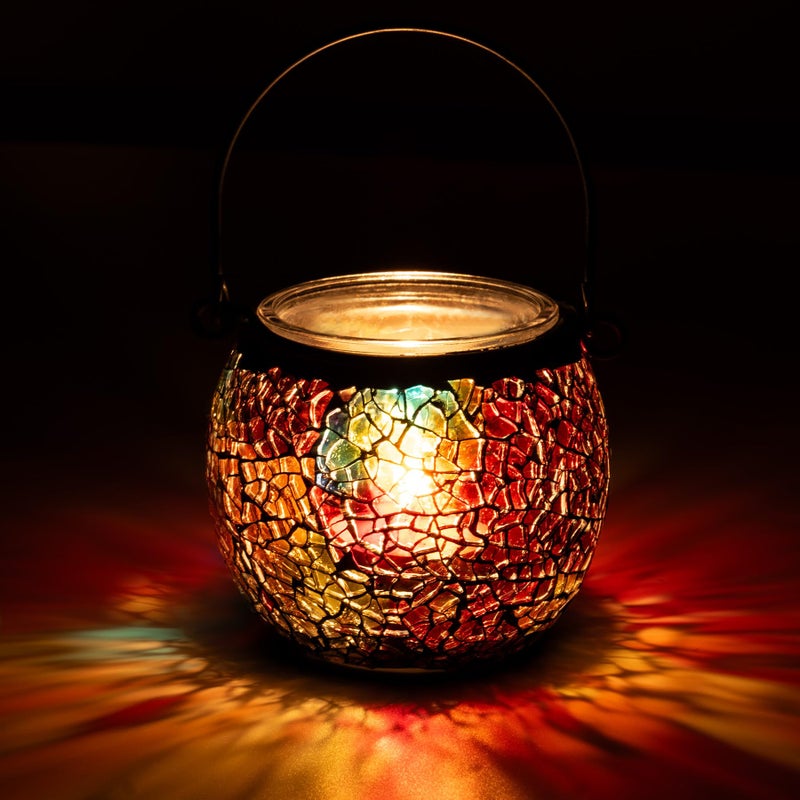 Rancco Candle Holder Mosaic Tea Light Holder, Votive Candle Holders with Handle for Thanksgiving Table Centerpiece Christmas Party Decor, Also Used as Vase, Pen Holder, Potted Plants Bowl (Rainbow) - Image 1