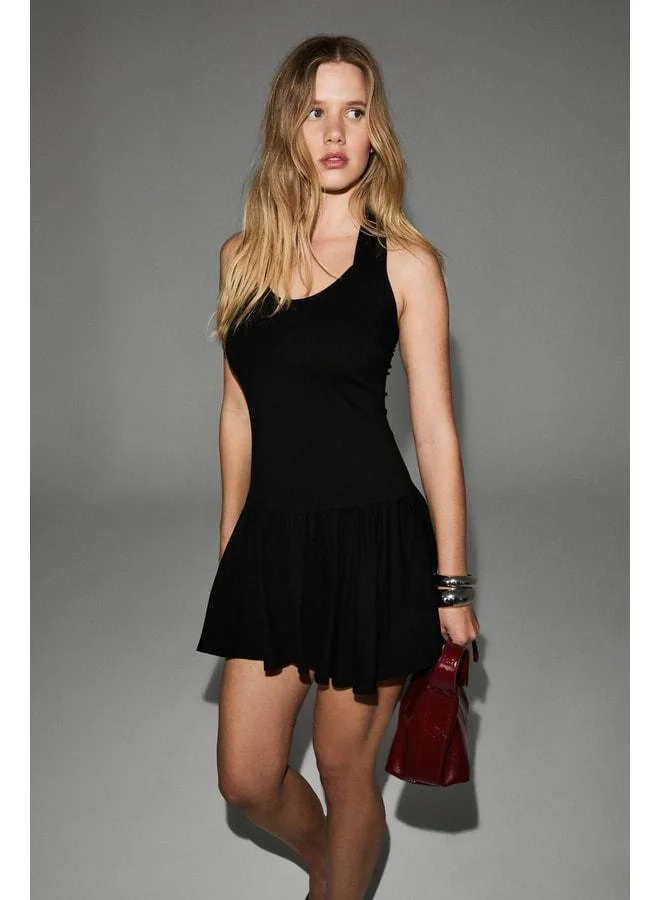 GRIMELANGE VENERE Women's Soft and Stretch Fabric Halter Neck Mini Black Dress.