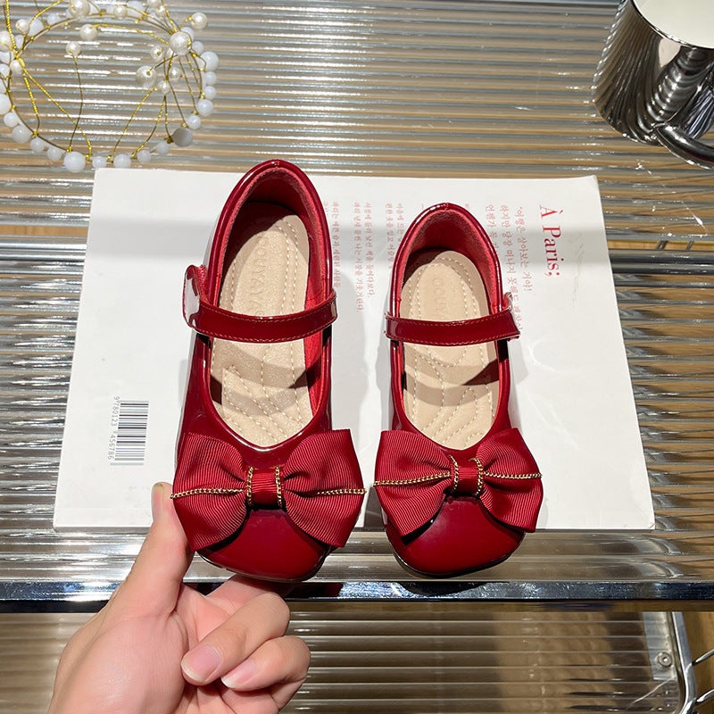 Girls' Leather Shoes 2025 Spring New Fashion Bow Children'S Baby Soft Sole Princess Shoes Black Easiest For Match Shoes - Image 3