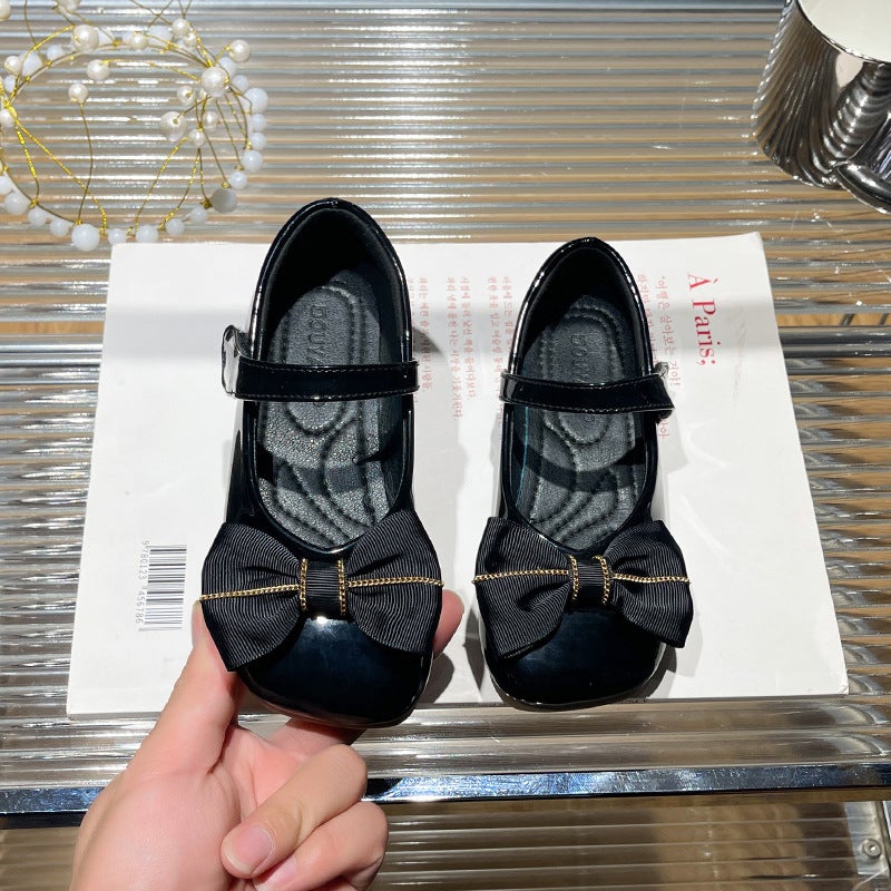 Girls' Leather Shoes 2025 Spring New Fashion Bow Children'S Baby Soft Sole Princess Shoes Black Easiest For Match Shoes - Image 2