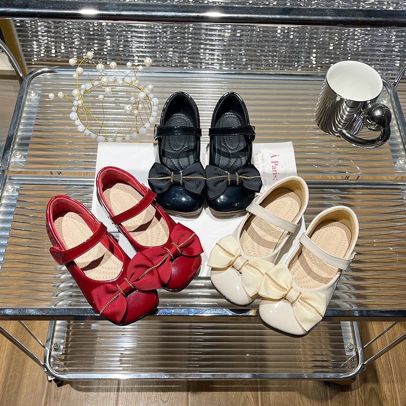 Girls' Leather Shoes 2025 Spring New Fashion Bow Children'S Baby Soft Sole Princess Shoes Black Easiest For Match Shoes - Image 5