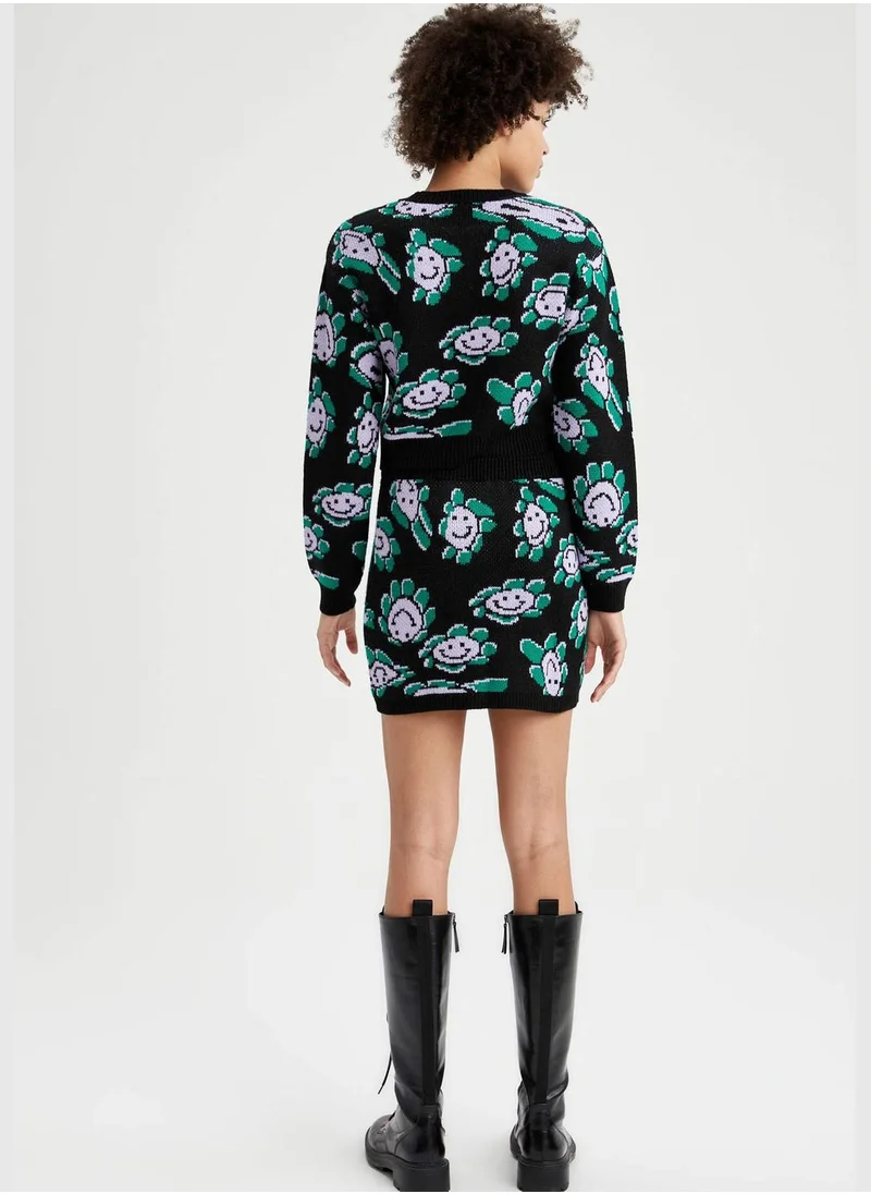 ديفاكتو Regular Fit Elasticated Waist Flower Print Skirt