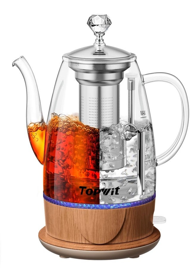 Topwit Electric Kettle Glass, For Hot Water, Tea and Coffee Dual Purpose Design, BPA-Free, 1L Pour Over Removable Stainless Steel Infuser, Auto-shut Off & Boil-dry Protect - Image 1