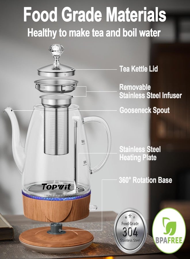 Topwit Electric Kettle Glass, For Hot Water, Tea and Coffee Dual Purpose Design, BPA-Free, 1L Pour Over Removable Stainless Steel Infuser, Auto-shut Off & Boil-dry Protect - Image 3