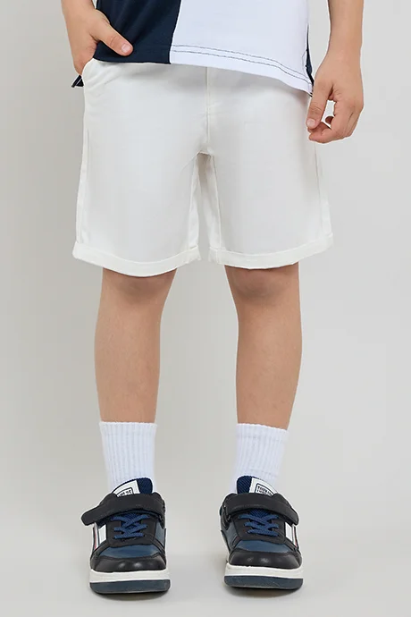 أر أند بي Solid Chino Shorts with Button Closure