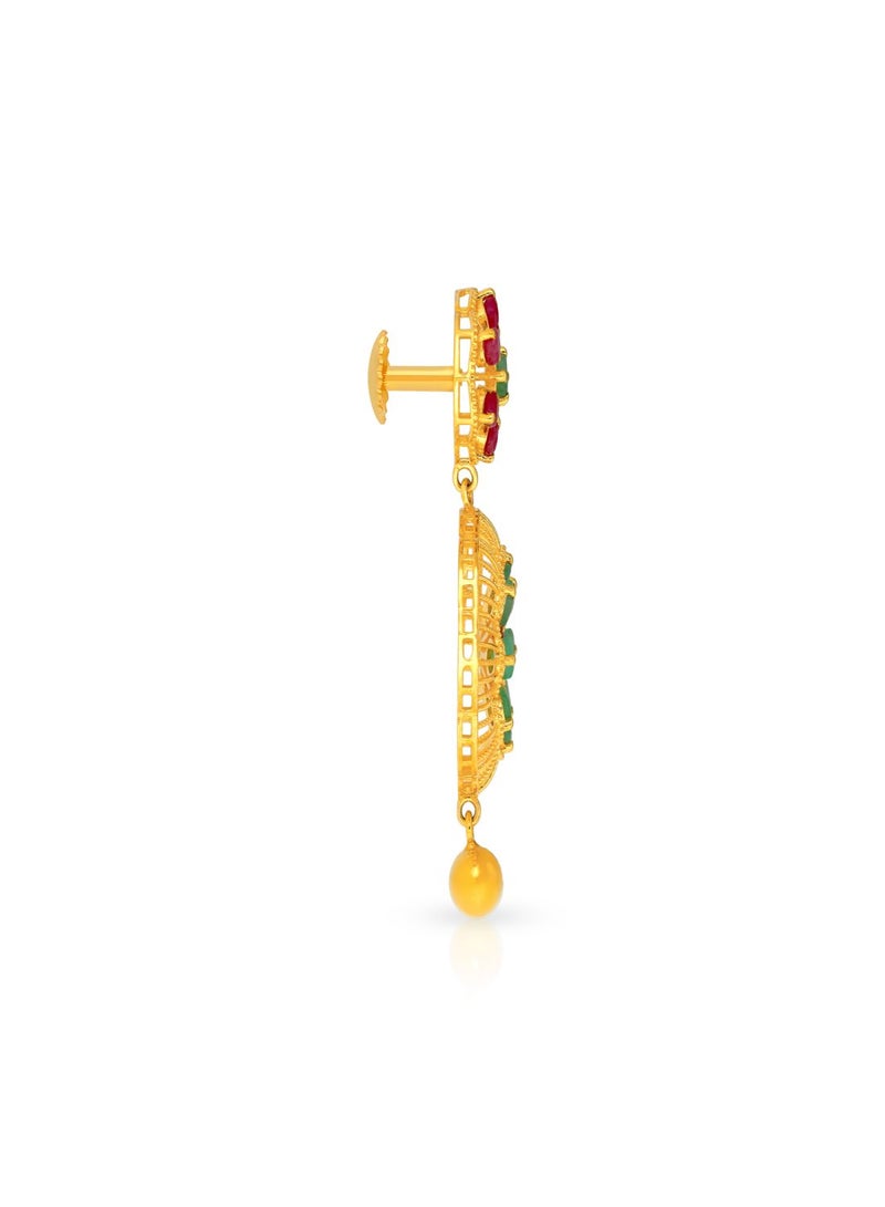 Malabar Gold and Diamonds 22 Carat 916 Purity Gemstone Earrings PRGGEN640ER2_Y for Women  - Image 2