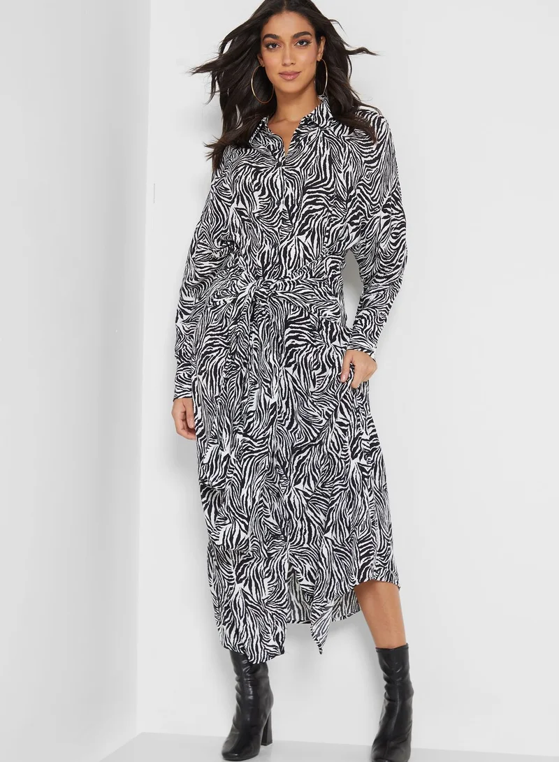 NASTY GAL Tie Detail Asymmetric Printed Dress