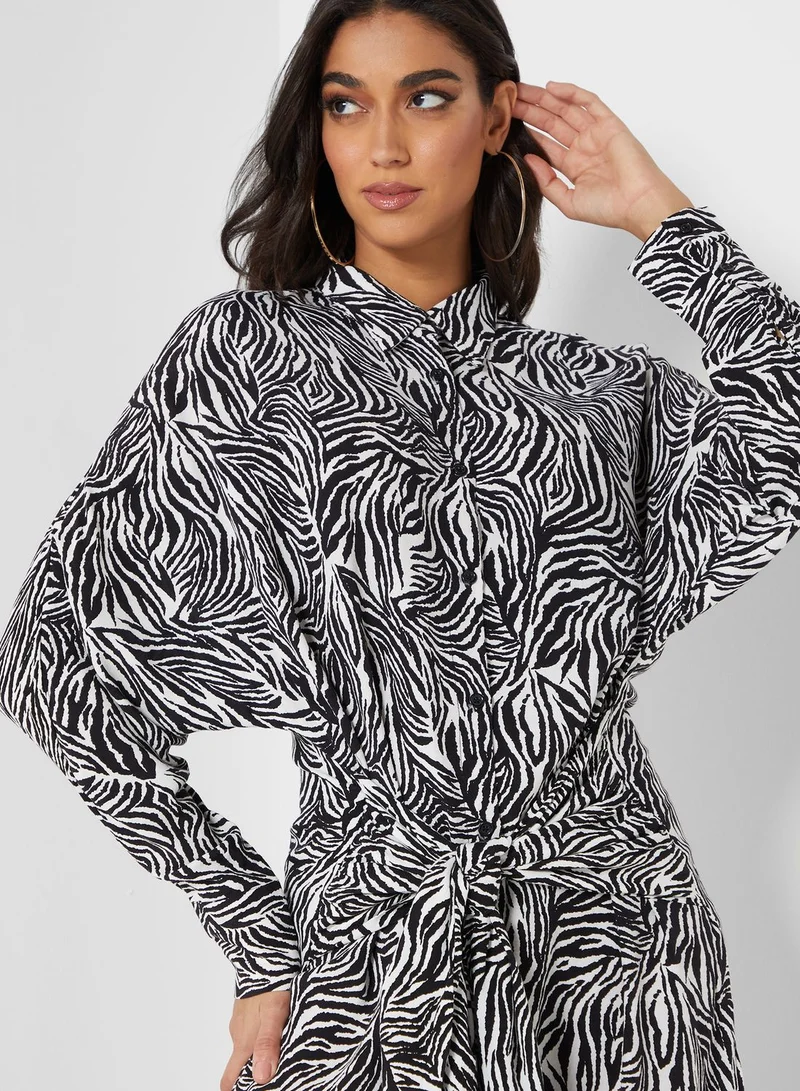 NASTY GAL Tie Detail Asymmetric Printed Dress