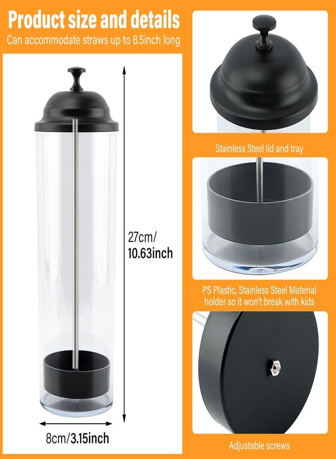 Ranjaner 10.6 Inch Straw Dispenser with Lid Black, Plastic Straw Holder for Counter, Drinking Straw Organizer Container Transparent Straw Holder for Most Straws - Image 2