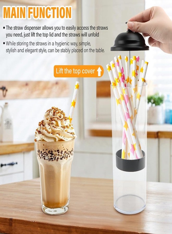 Ranjaner 10.6 Inch Straw Dispenser with Lid Black, Plastic Straw Holder for Counter, Drinking Straw Organizer Container Transparent Straw Holder for Most Straws - Image 5