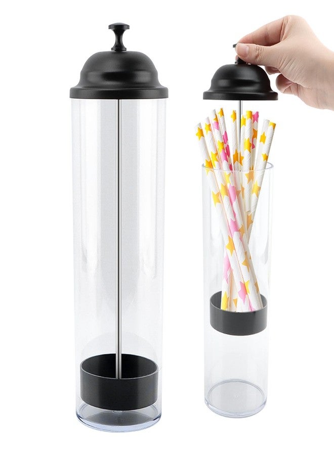 Ranjaner 10.6 Inch Straw Dispenser with Lid Black, Plastic Straw Holder for Counter, Drinking Straw Organizer Container Transparent Straw Holder for Most Straws - Image 1