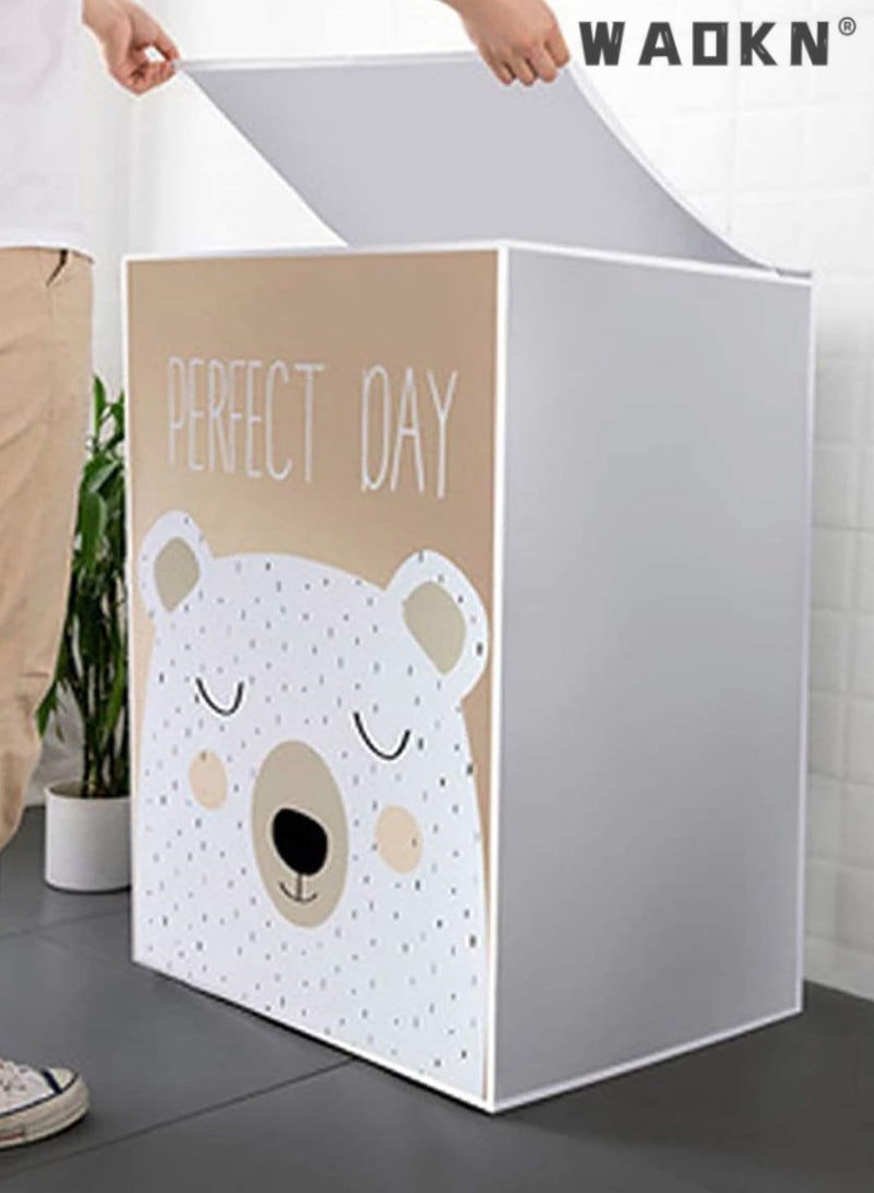 WAOKN Waterproof Washing Machine Cover Dustproof Sun Protection Washer/Dryer Cover for Top Load Machine Easy to Use, Washer Dryer Machine Protection Case Washing Appliance Protectors- Bear - Image 1