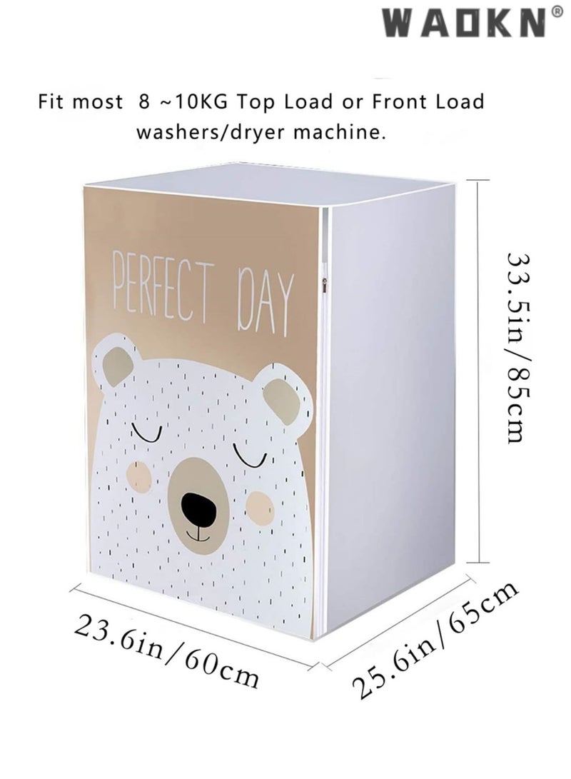 WAOKN Waterproof Washing Machine Cover Dustproof Sun Protection Washer/Dryer Cover for Top Load Machine Easy to Use, Washer Dryer Machine Protection Case Washing Appliance Protectors- Bear - Image 3