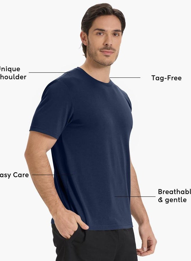 BAMBOO COOL Men's Crewneck T-Shirts Short Sleeve Heavy Weight Tees Moisture Wicking Casual Basic T Shirt, B-c-navy Blue, XL - Image 3