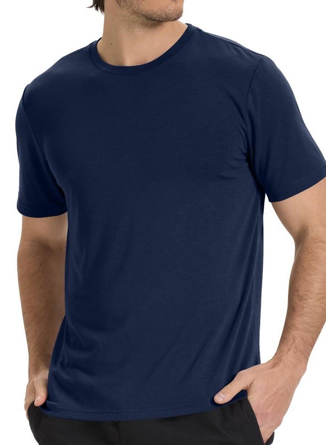 BAMBOO COOL Men's Crewneck T-Shirts Short Sleeve Heavy Weight Tees Moisture Wicking Casual Basic T Shirt, B-c-navy Blue, XL - Image 1
