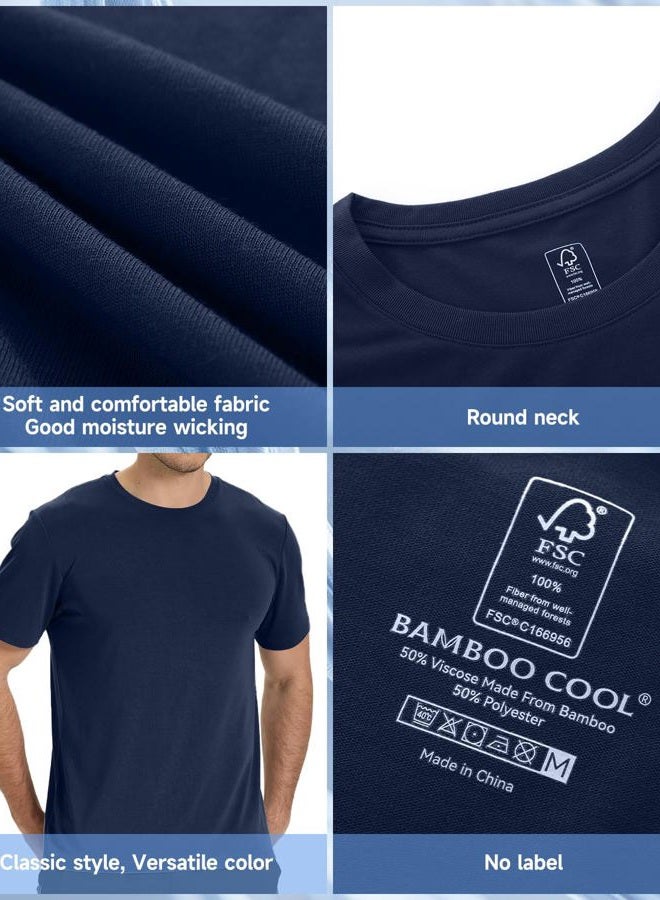 BAMBOO COOL Men's Crewneck T-Shirts Short Sleeve Heavy Weight Tees Moisture Wicking Casual Basic T Shirt, B-c-navy Blue, XL - Image 4