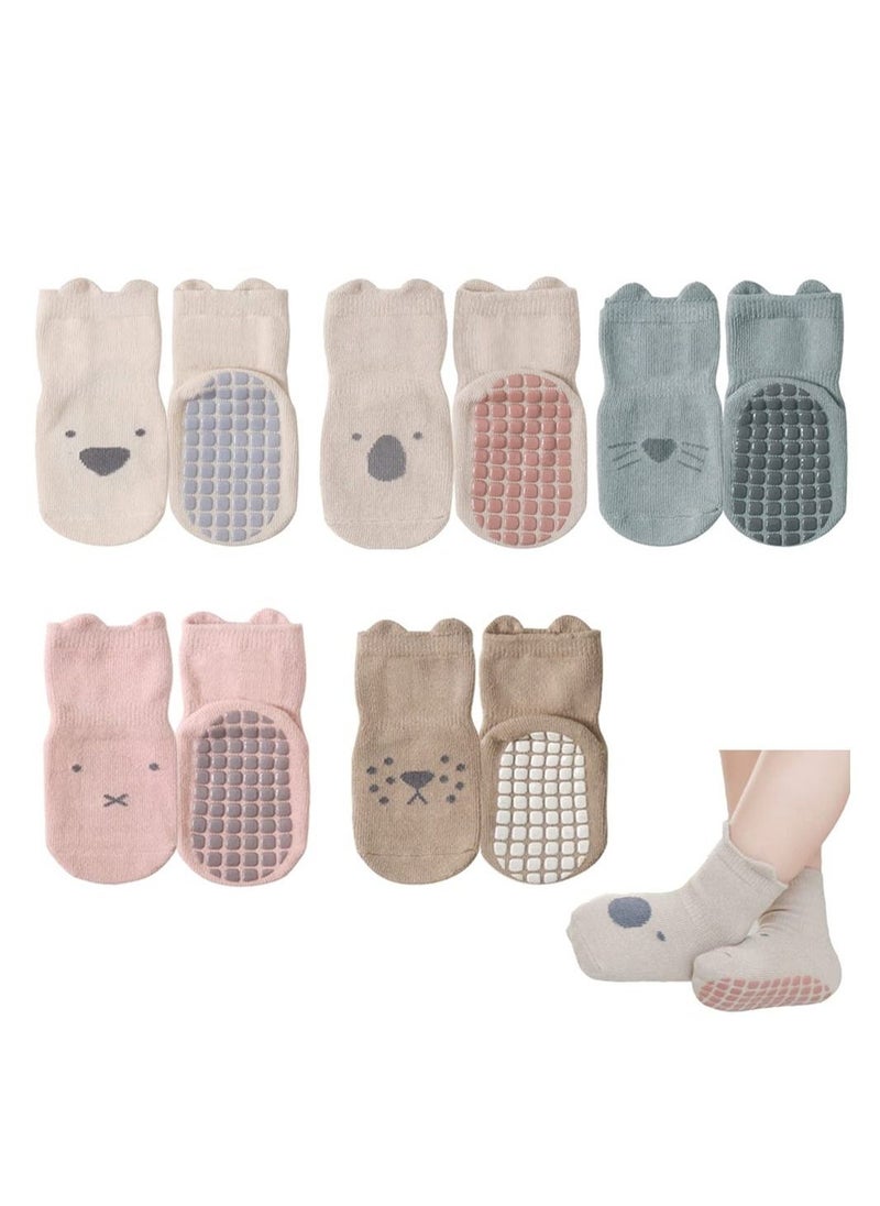 Baby Socks for Girls Boys 5 Pairs Cute Animal Cartoon Toddler Kids Anti-Slip Socks - Image 1