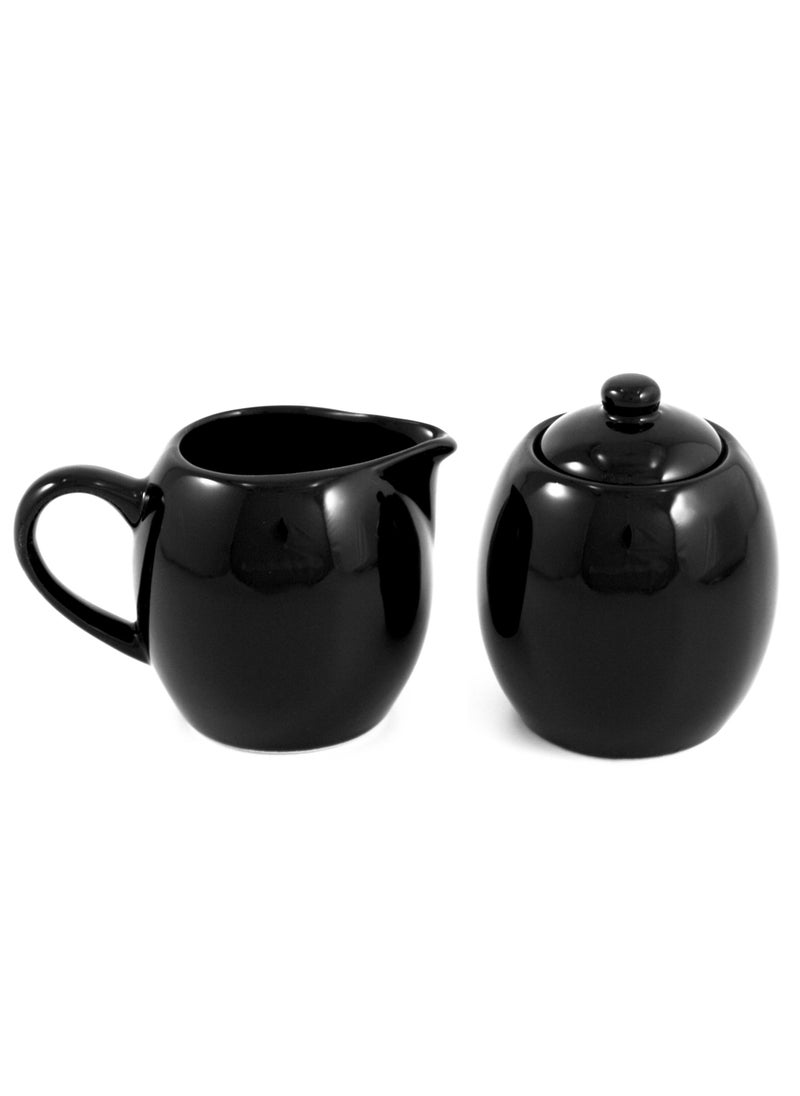 AMSTERDAM Black Ceramic Two Piece Creamer  Sugar Service Set 