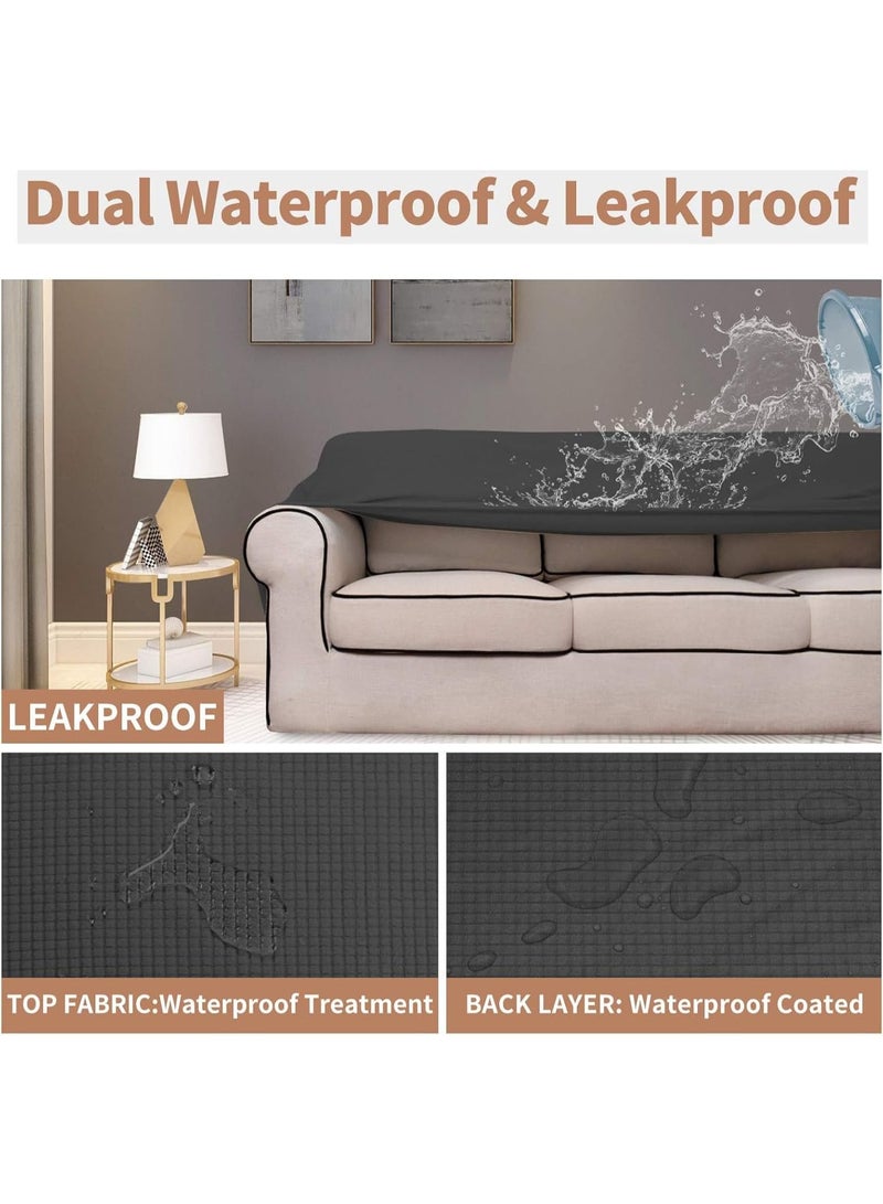 Beauenty 100% Waterproof Couch Cover, Dual Sofa Stretch Jacquard Slipcover, Leakproof Furniture Protector, Water Repellent Sofa Covers, Universal Couch Slipcover for Kids, Pets (Dark Grey, 1 Seater) - Image 4