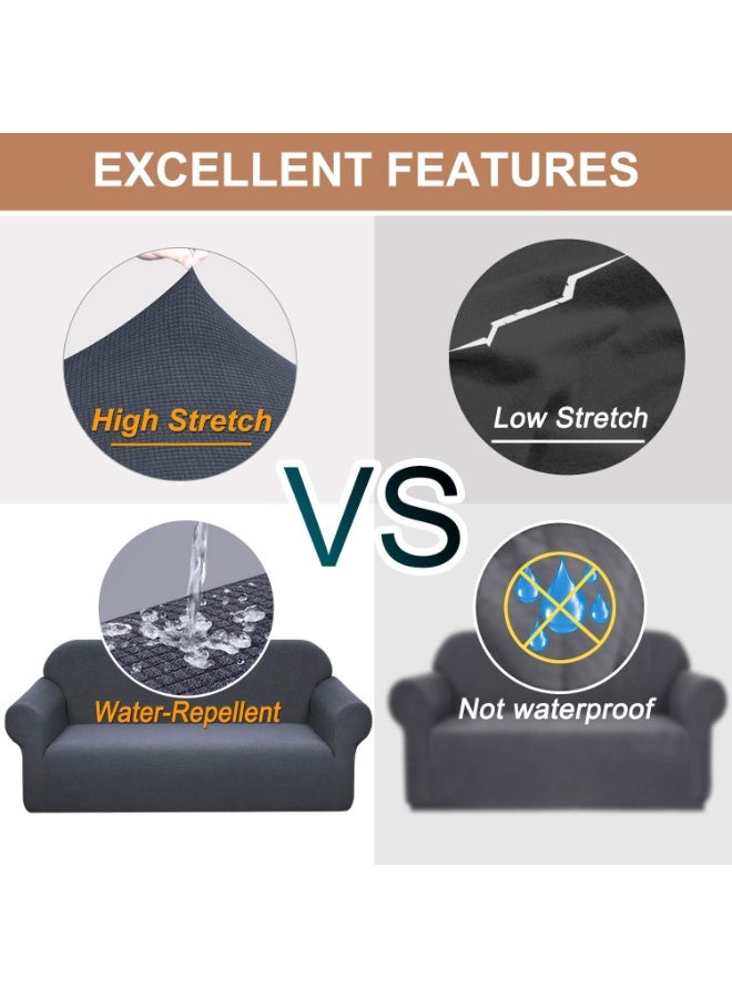 Beauenty 100% Waterproof Couch Cover, Dual Sofa Stretch Jacquard Slipcover, Leakproof Furniture Protector, Water Repellent Sofa Covers, Universal Couch Slipcover for Kids, Pets (Dark Grey, 1 Seater) - Image 3