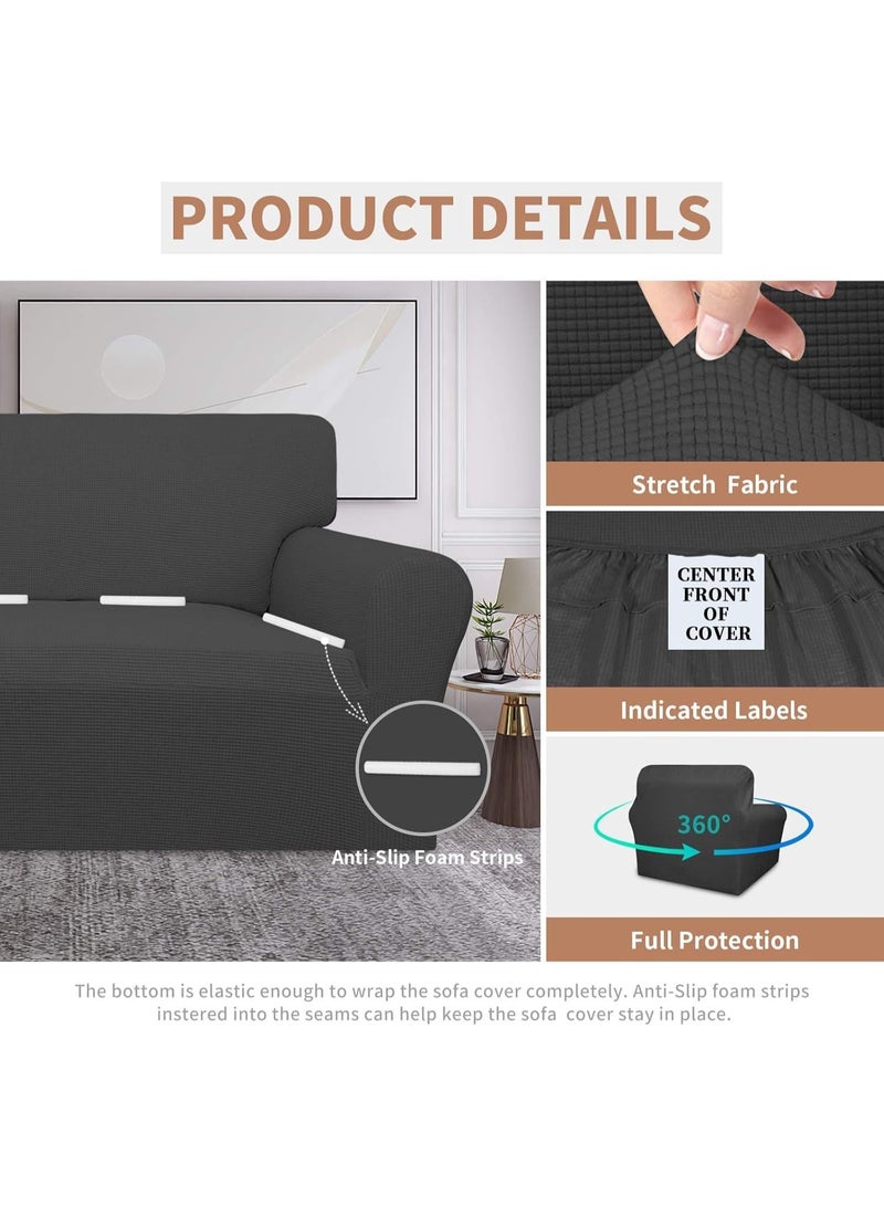 Beauenty 100% Waterproof Couch Cover, Dual Sofa Stretch Jacquard Slipcover, Leakproof Furniture Protector, Water Repellent Sofa Covers, Universal Couch Slipcover for Kids, Pets (Dark Grey, 1 Seater) - Image 5