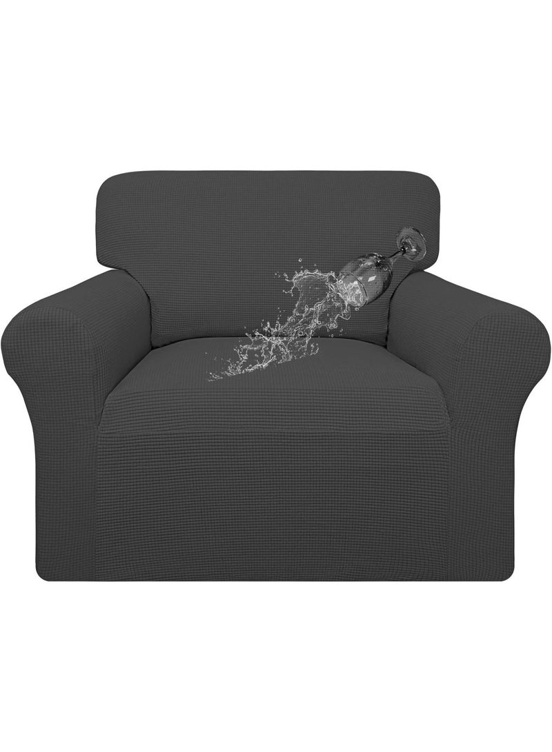 Beauenty 100% Waterproof Couch Cover, Dual Sofa Stretch Jacquard Slipcover, Leakproof Furniture Protector, Water Repellent Sofa Covers, Universal Couch Slipcover for Kids, Pets (Dark Grey, 1 Seater) - Image 1