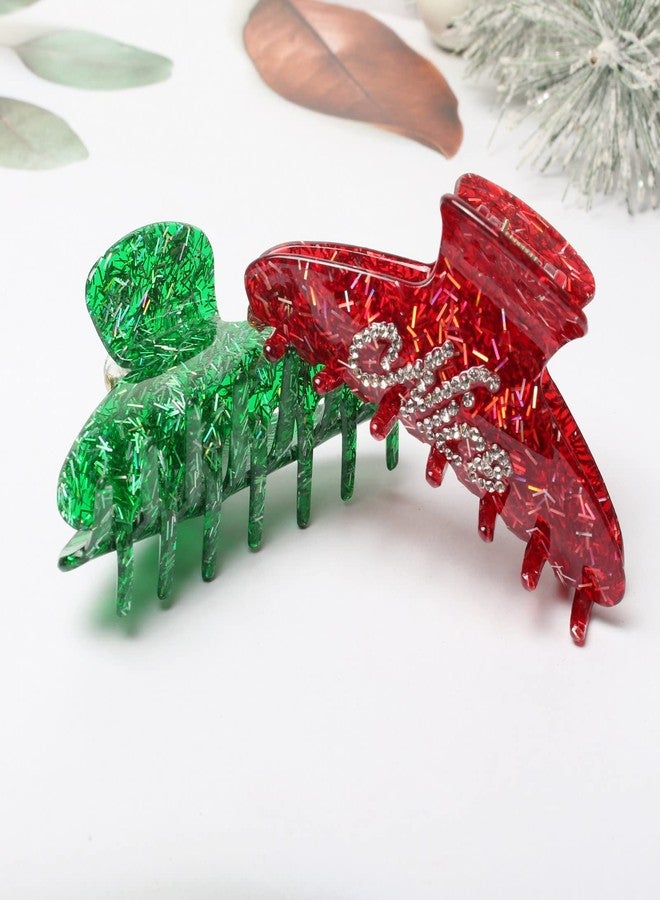 Cuizhiyu 3Pcs Christmas Hair Claw Clips for Women Girls Green Gold Hair Clips Cute Rhinestone Red Hair Claws Christmas Hair Accessories - Image 4