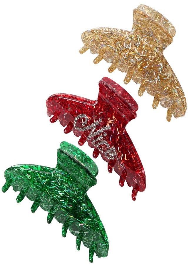 Cuizhiyu 3Pcs Christmas Hair Claw Clips for Women Girls Green Gold Hair Clips Cute Rhinestone Red Hair Claws Christmas Hair Accessories - Image 1