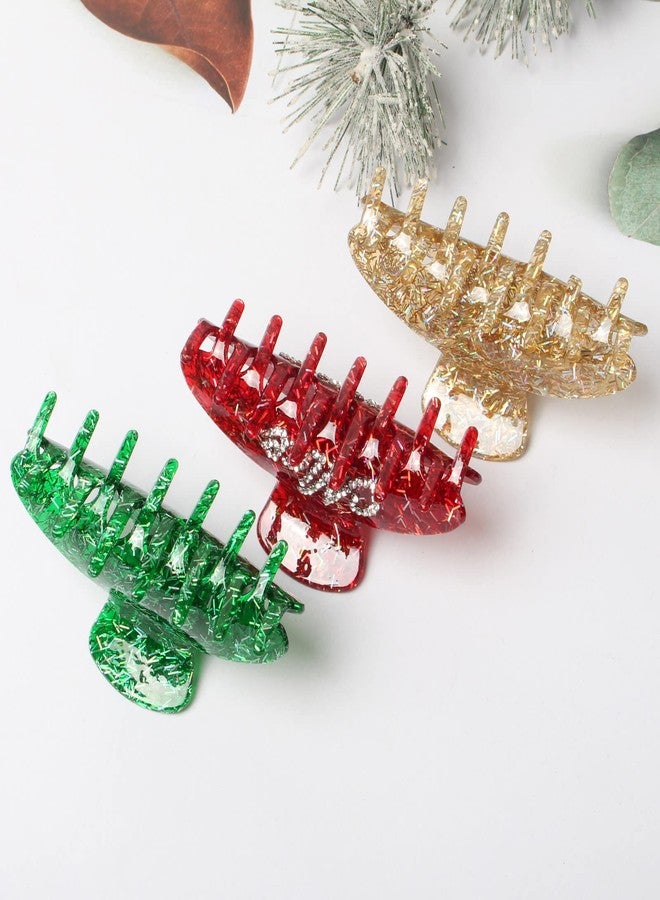 Cuizhiyu 3Pcs Christmas Hair Claw Clips for Women Girls Green Gold Hair Clips Cute Rhinestone Red Hair Claws Christmas Hair Accessories - Image 2