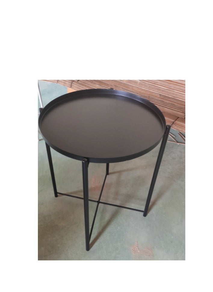 Generic Metal Tray End Table, Round Accent Coffee Side Table, Anti-Rust and Waterproof Outdoor Small Side Table, Indoor Modern Sofa Side Table Bedside Table for Living Room Bedroom Balcony (Black)  - Image 2