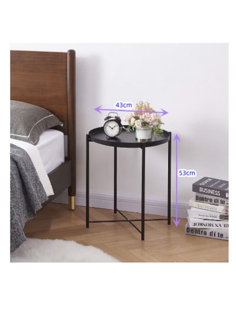 Generic Metal Tray End Table, Round Accent Coffee Side Table, Anti-Rust and Waterproof Outdoor Small Side Table, Indoor Modern Sofa Side Table Bedside Table for Living Room Bedroom Balcony (Black)  - Image 5