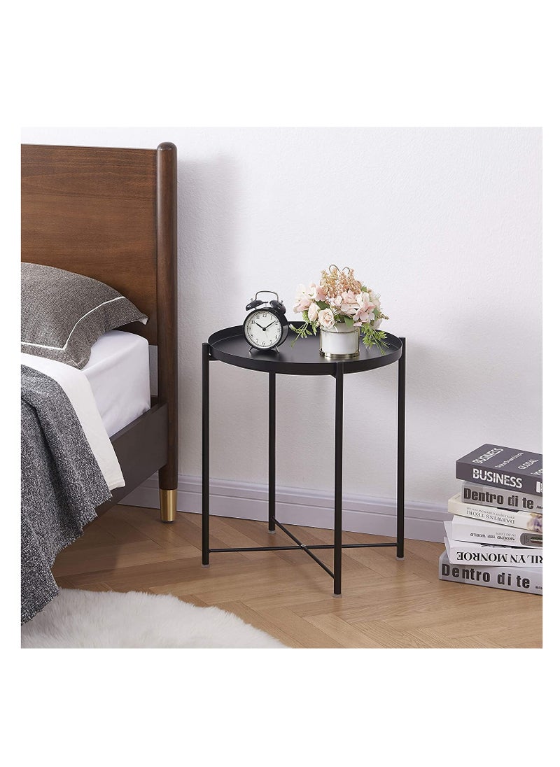 Generic Metal Tray End Table, Round Accent Coffee Side Table, Anti-Rust and Waterproof Outdoor Small Side Table, Indoor Modern Sofa Side Table Bedside Table for Living Room Bedroom Balcony (Black)  - Image 3