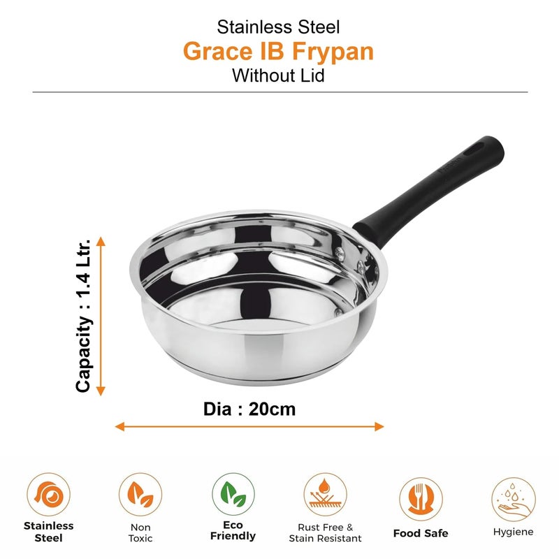 Prabha Heavy Gauge Bottom Encapsulated Base Induction Base Stainless Steel Frypan, Fry pan, Cookware Pan, Frying Pan Without Lid, Capacity 1.4L and Size 20cm - Image 2
