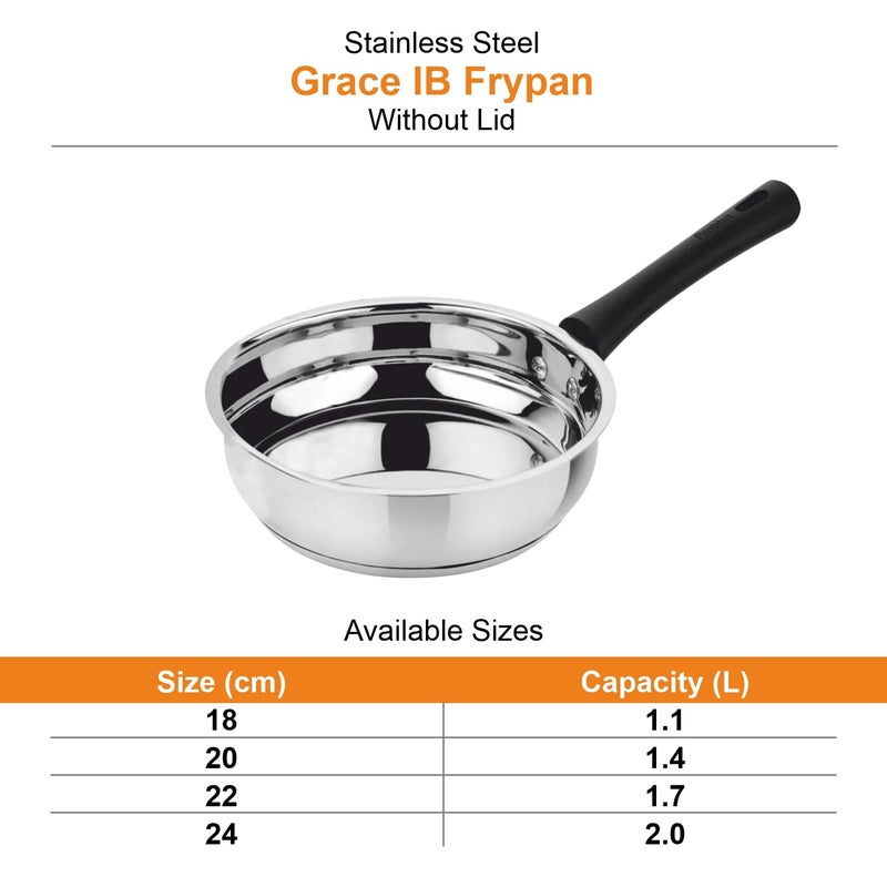Prabha Heavy Gauge Bottom Encapsulated Base Induction Base Stainless Steel Frypan, Fry pan, Cookware Pan, Frying Pan Without Lid, Capacity 1.4L and Size 20cm - Image 3