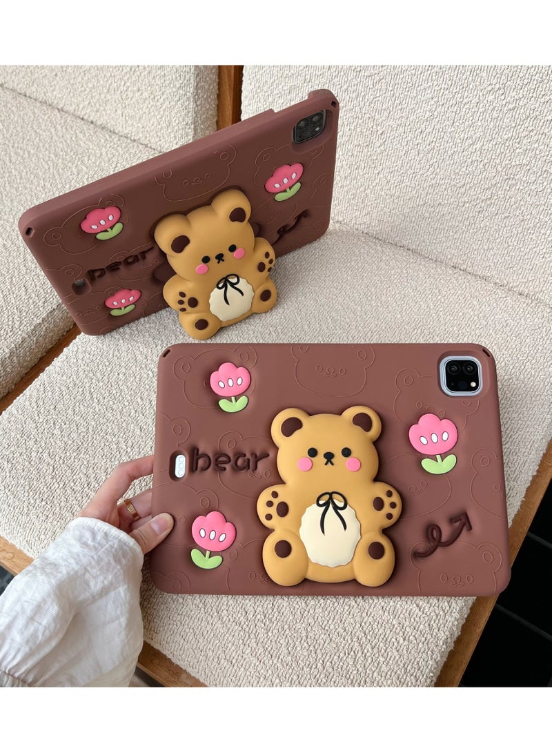 general Case for iPad 9th/8th/7th Gen 10.2 Inch Kids Silicone Case, Boy Girl Cute Case Kawaii 3D Cartoon Bear Stand/Shoulder Strap, Tablet Cover for iPad Case 10.2 - Image 1