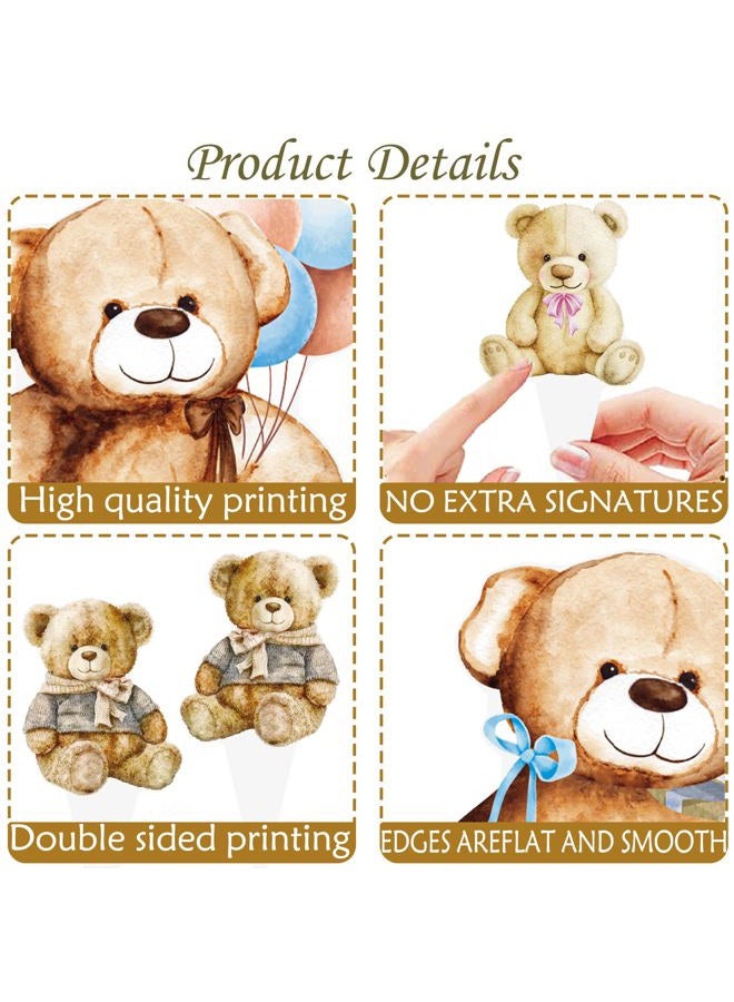 umoni Bear Baby Shower Decorations 48pcs Teddy Bear Cupcake Toppers Teddy Bear Baby Shower Decorations We Can Bearly Wait Cupcake Picks for Gender Reveal Theme Baby Shower Kids Birthday Party Supplies - Image 4