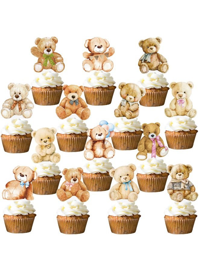 umoni Bear Baby Shower Decorations 48pcs Teddy Bear Cupcake Toppers Teddy Bear Baby Shower Decorations We Can Bearly Wait Cupcake Picks for Gender Reveal Theme Baby Shower Kids Birthday Party Supplies - Image 1