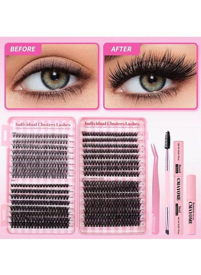 Jamal DIY Cluster Eyelash Extension Kit – 640 Lash Clusters, 9–16mm Mixed Lengths, Natural Curl Individual Lashes, Segmented False Eyelashes for Full & Thick Look - Image 2